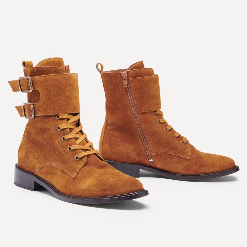 BA&SH Scomo Boots Combat Boho Suede Booties Buckle - Picture 1 of 3